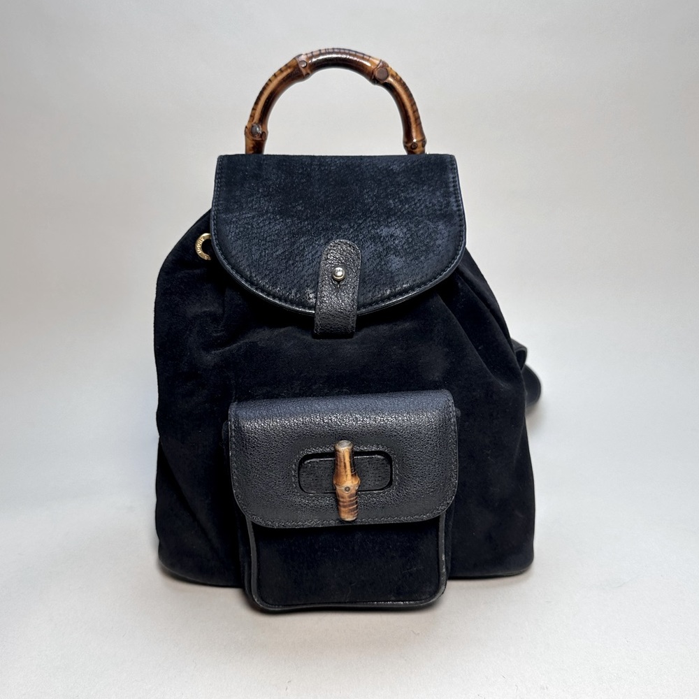 Vintage Gucci mini backpack black suede bamboo